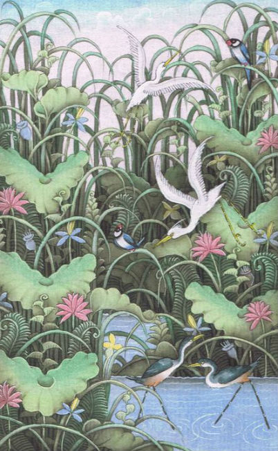 H�rons et grev�ches -peinture bali